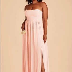 Pink Strapless Ruched Slit Gown for Wedding Guest